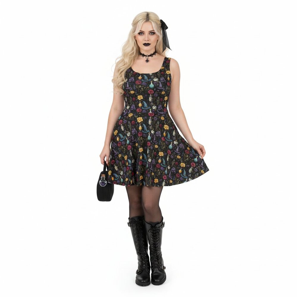 Whimsigoth Witchy Goth Fit & Flare Dress - Picture 6 of 14